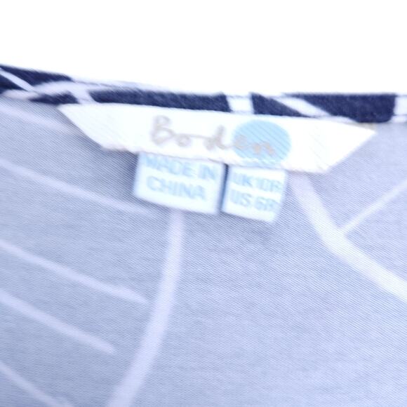 Boden Leaf Print Dress Size 6 Blue White With Embellished Beaded Neckline - Picture 4 of 5